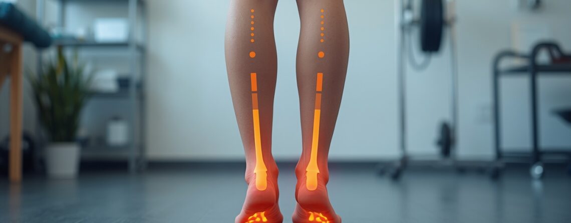 Patient undergoing a biomechanical foot assessment to evaluate posture, joint alignment, and lower body pain